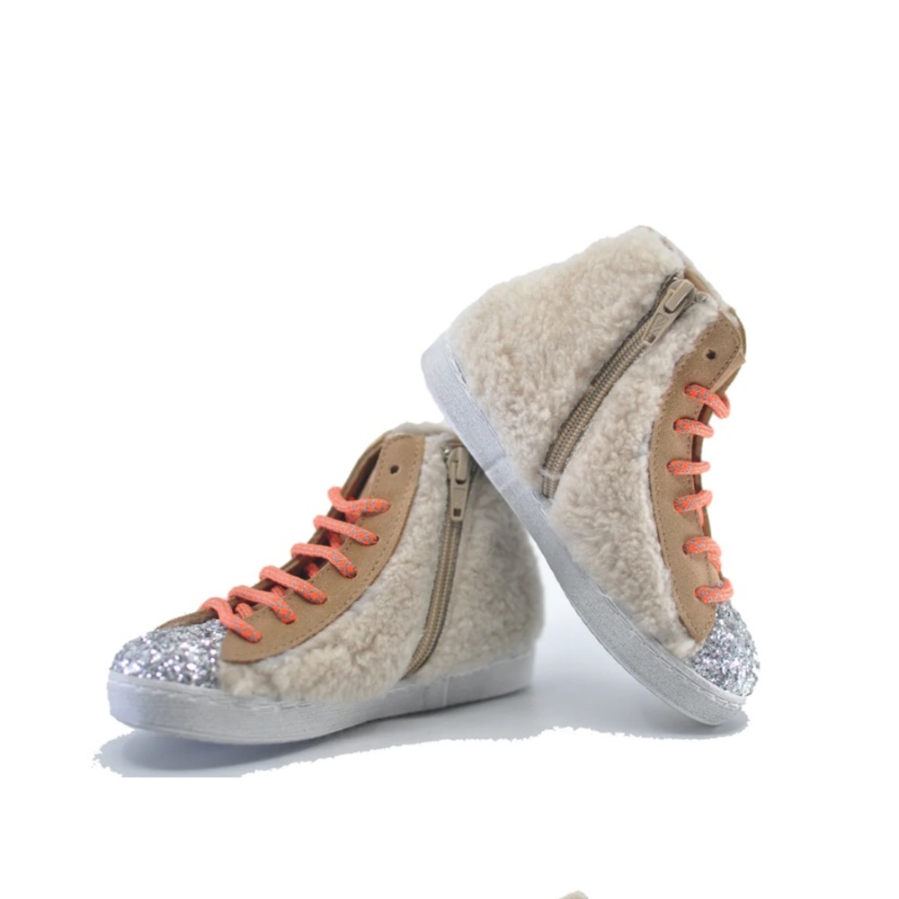 NEW LMDI collection sherpa fur silver glitter hi top fashion sneakers